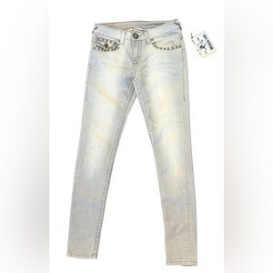 True Religion Women’s Mid Rise Light Gray Wash Skinny Jeans Size 28 New With Tag